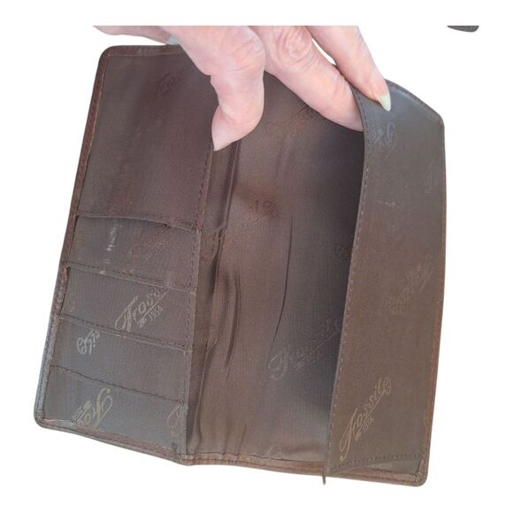 Fossil Leather Envelope Wallet Checkbook Clutch Trifold Billfold Carryall Brown - Picture 12 of 13